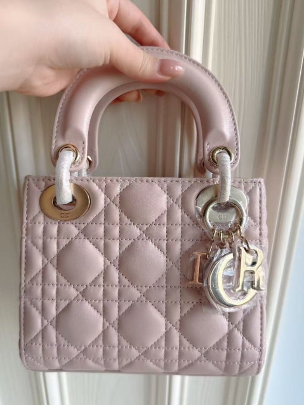 Christian Dior Lady Dior Mini Pink Quilted Lambskin Bag | Gold Hardware